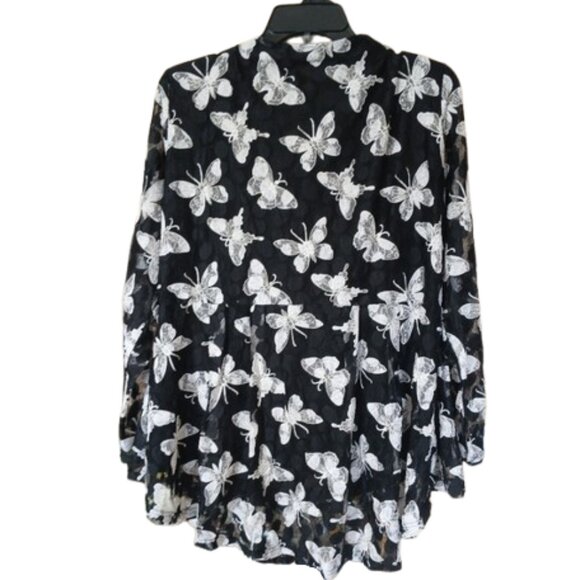 Nextmia Chiffon Butterfly Embroidered black/wht Lined flowy Whimsy blouse Size14 - Picture 5 of 8